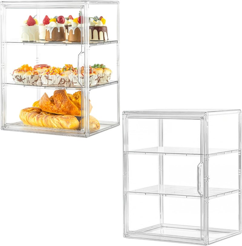Attelite Pastry Display Case, Large Bread Box for Kitchen Countertop, 2 Pack 3 Layers Adjustable Clear Bread Storage with Magnetic Door, Bread Container for Bread, Bagel, Donut - Image 1